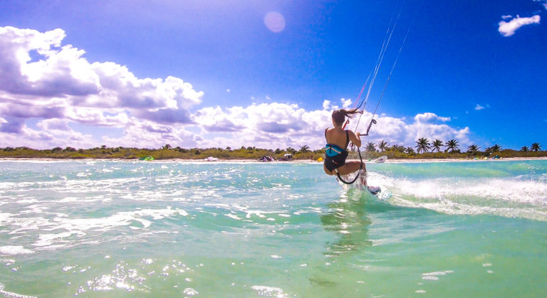 kiteboarder girl at sea of holbox
